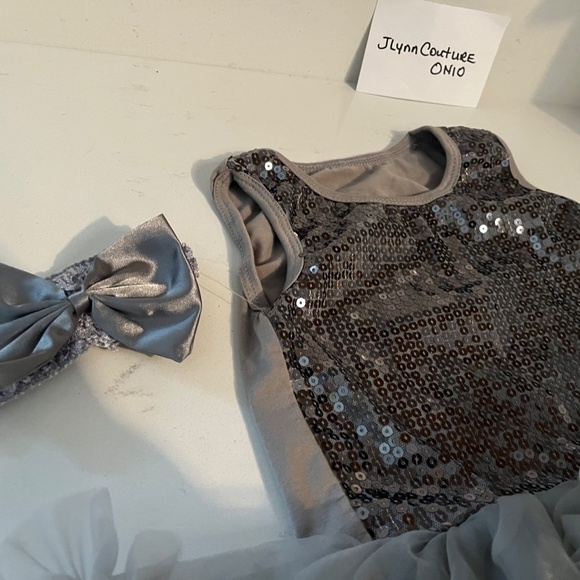 Grey Sequin Tulle Dress 9-12month,Tulle sequin dress w bow, Euro tutu dress NEW - Picture 2 of 6